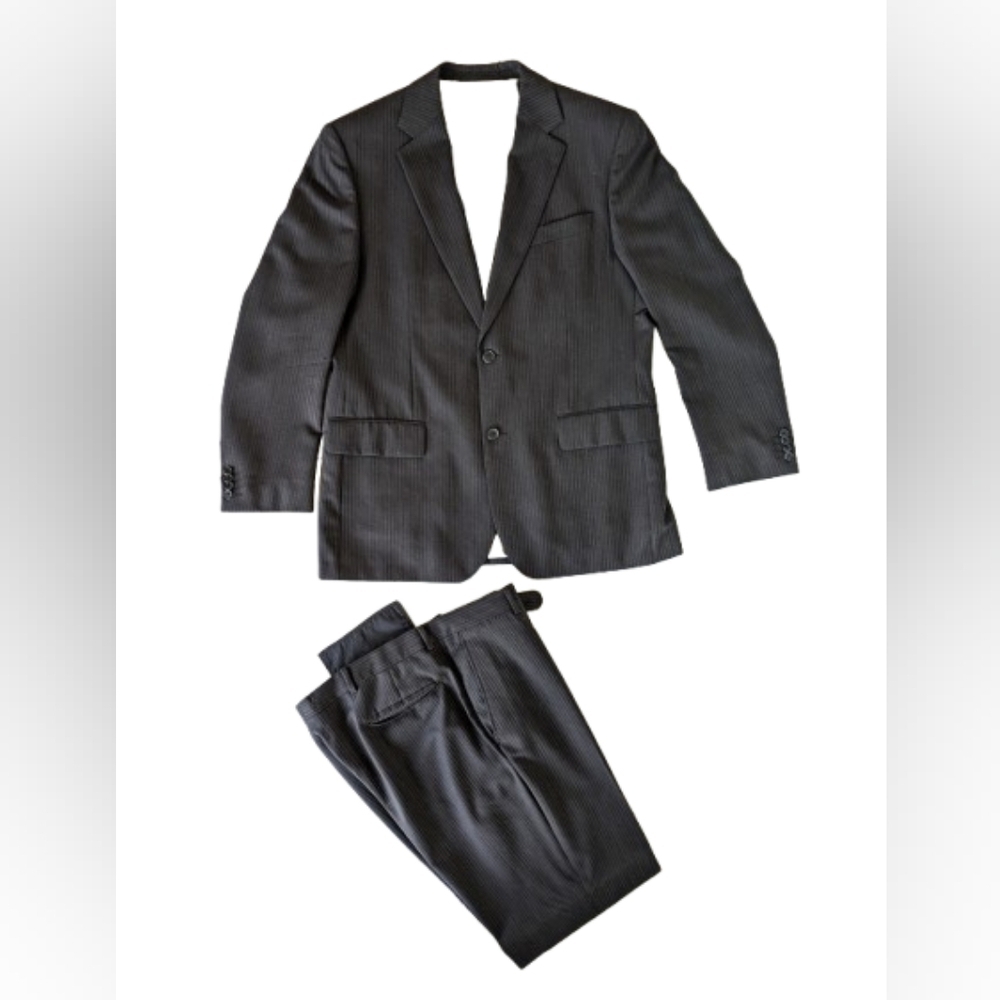 Via Uomo vintage 100% virgin wool black 2 piece suit size 42R